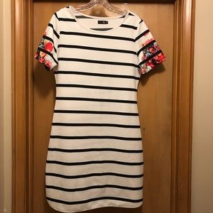 NWOT Boutique Black/White Striped Floral Dress